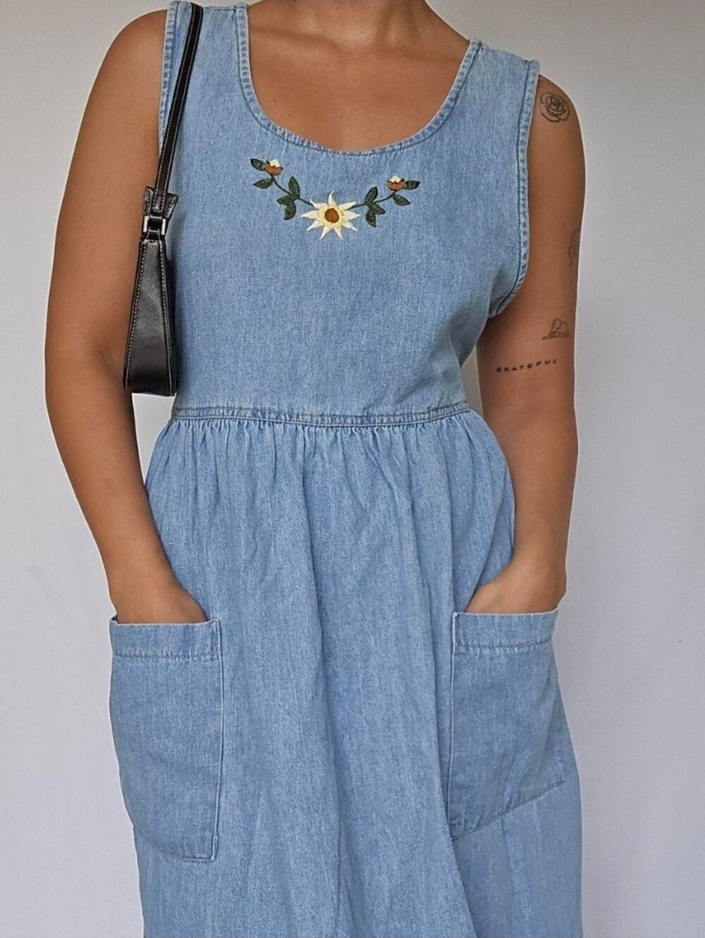 Vintage blue denim sunflower dress